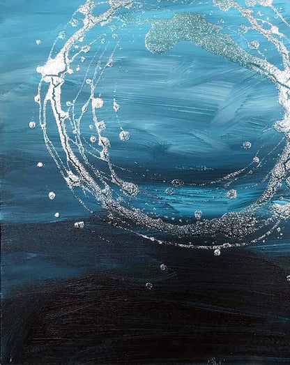 Abstract blue silver swirling necklace painting by Melezhik Olga