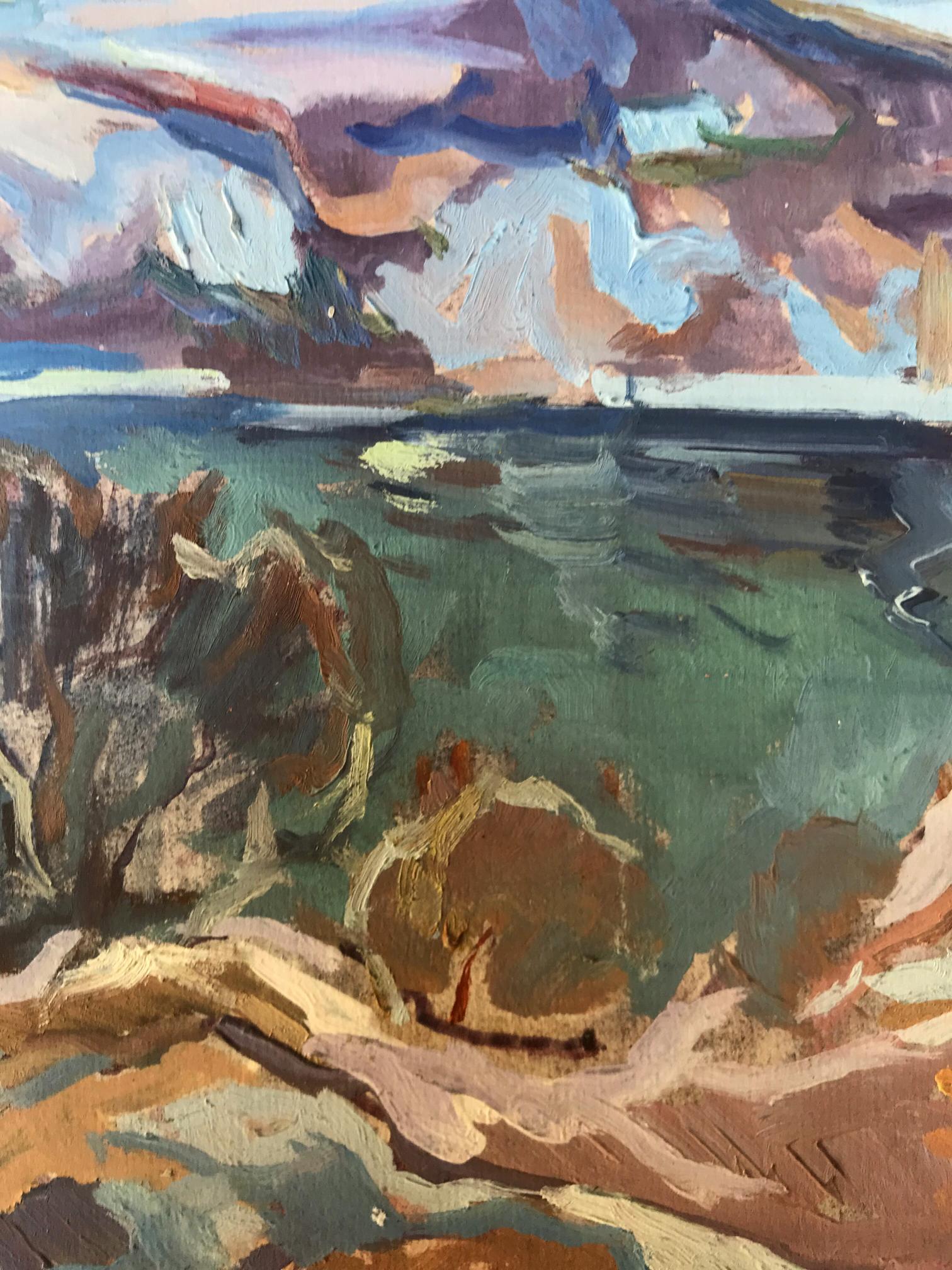 Oil painting Early winter by Alexander Arkadievich Litvinov coastal scene