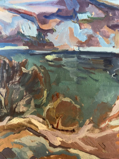 Oil painting Early winter by Alexander Arkadievich Litvinov coastal scene