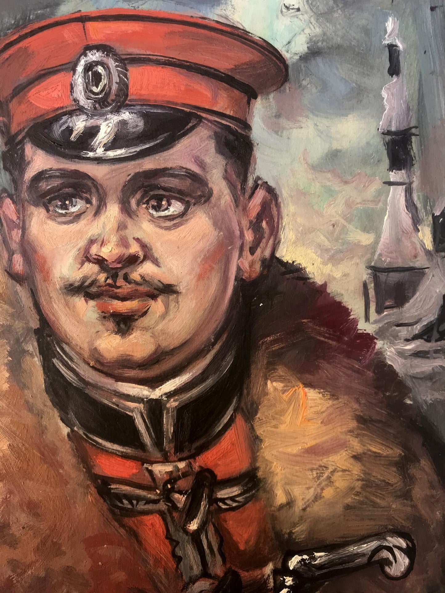 Oil painting portrait of officer in winter by Alexander Litvinov