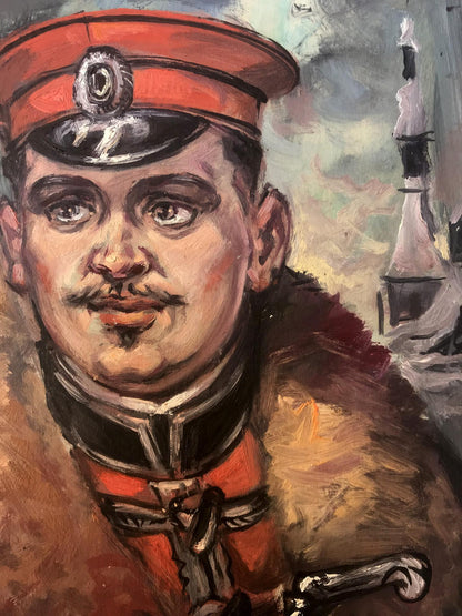 Oil painting portrait of officer in winter by Alexander Litvinov
