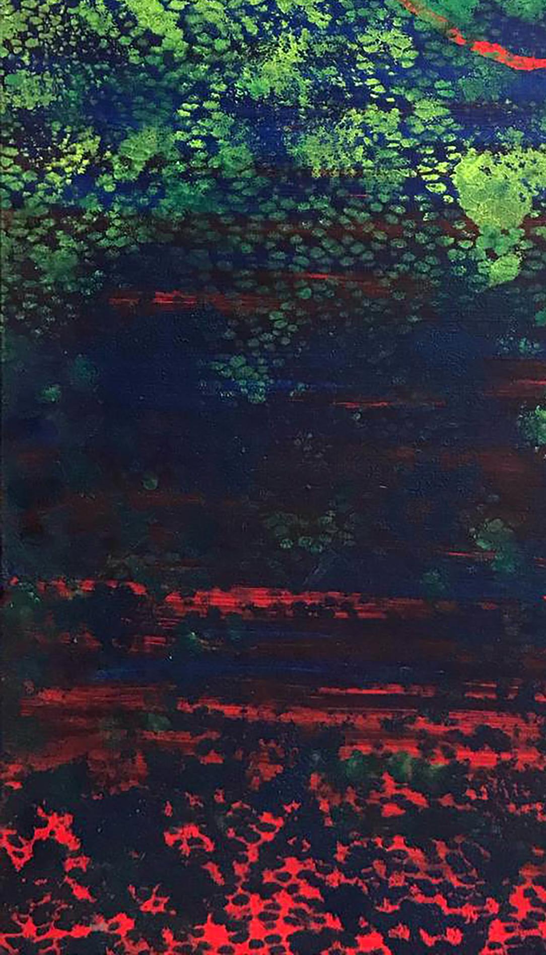 Acrylic painting Bright night by Melezhik Olga in vibrant green red blue hues