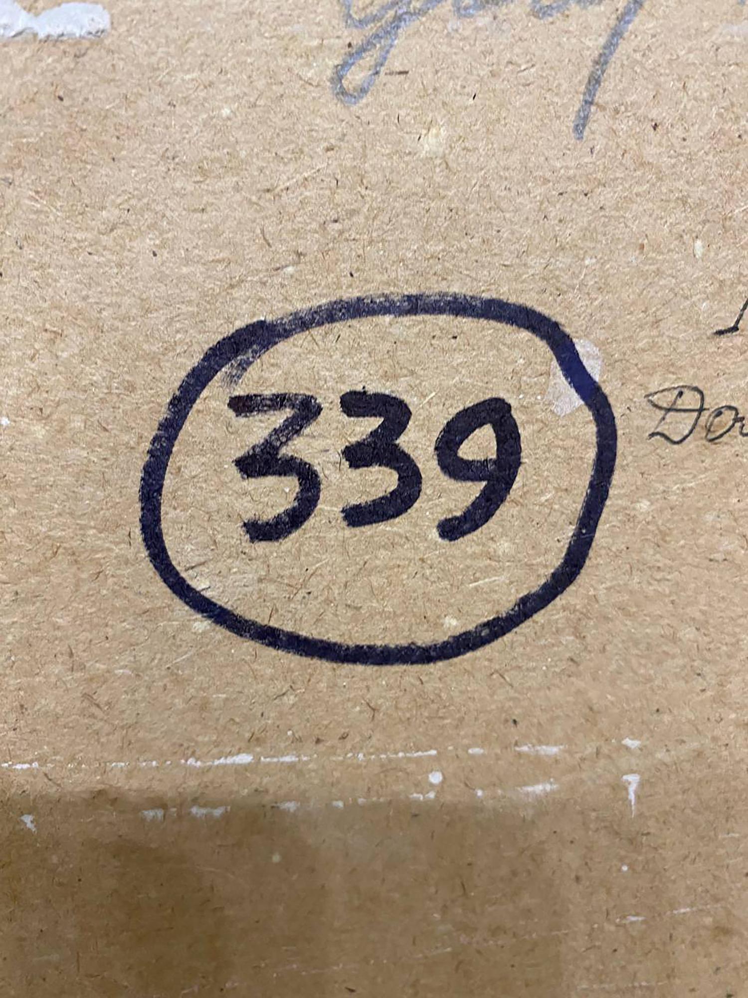 Black circled number 339 on back of Oil painting Milkmaid Stil by Leonid Mikhaylovich