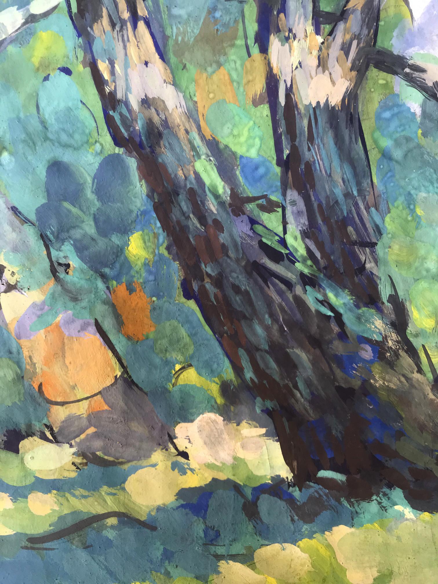 Oil painting In the Meadow by Alexander Arkadievich Litvinov, vibrant trees