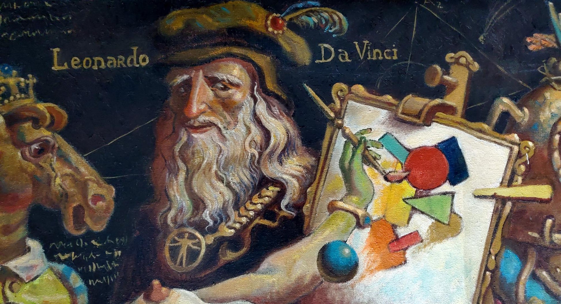 Oil painting of Leonardo da Vinci with white beard by Litvinov Daniil Olegovich