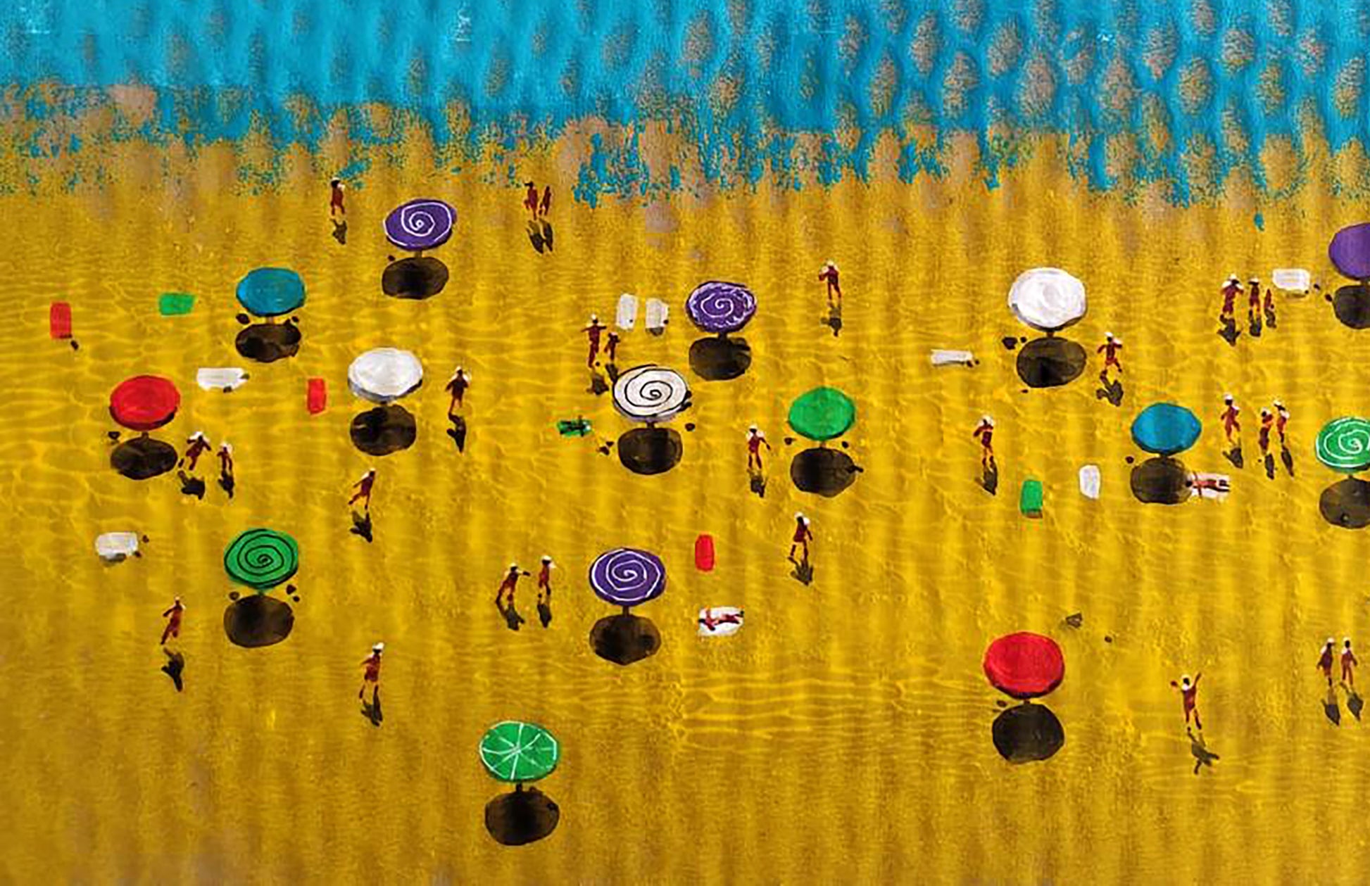 Colorful summer beach umbrellas acrylic painting by Elena Klimenko
