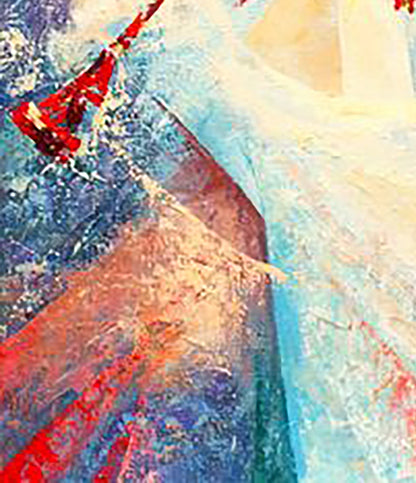 Abstract oil painting Spring song by Kirilenko Ivan with bold red blue beige strokes