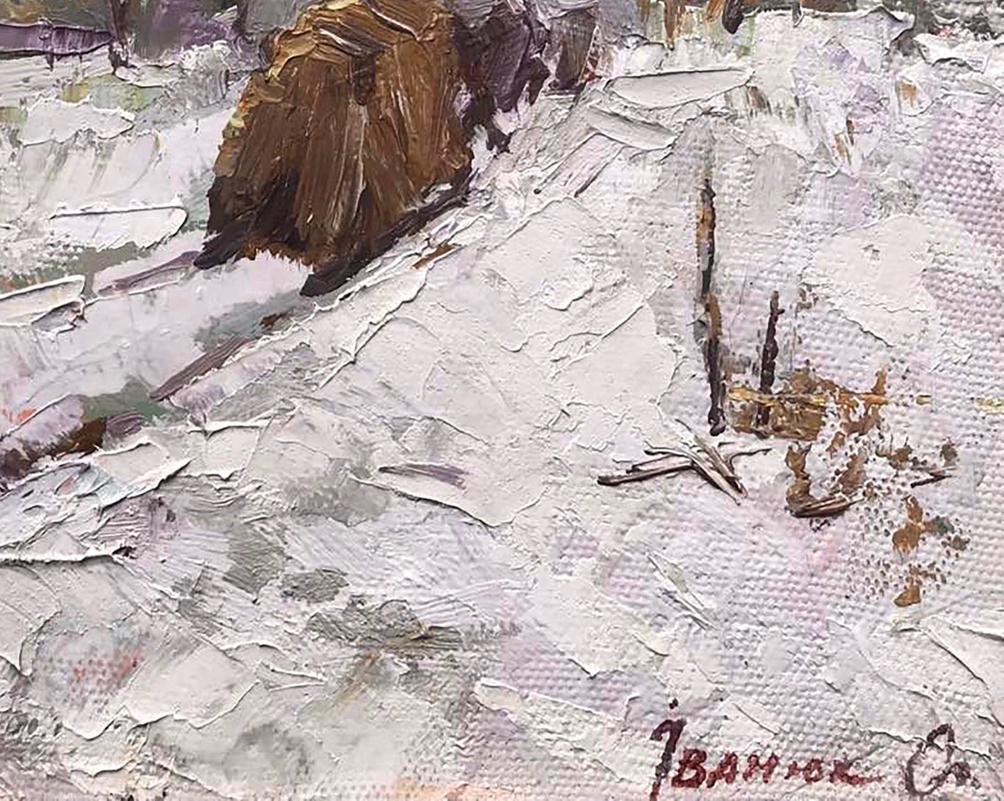Oil painting In winter they bring hay home by Alex Ivanyuk snowy landscape