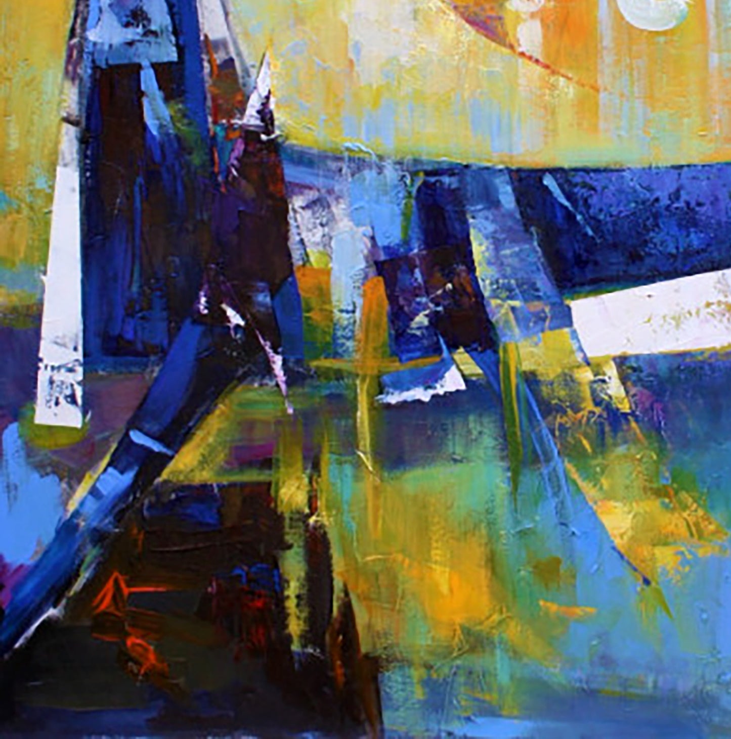 Vibrant oil painting Free skate by Valentina Alekseevna Kozyar in yellow blue green