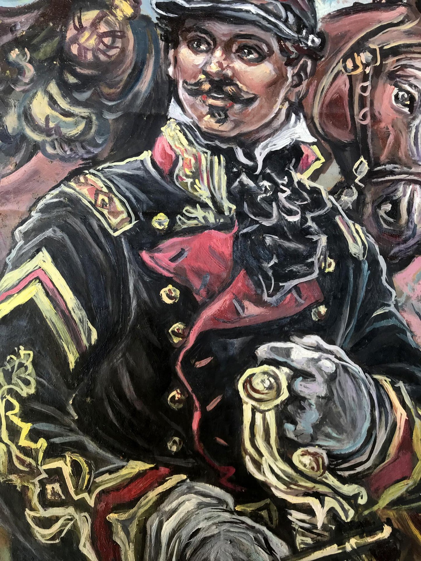 Oil painting portrait of officer and horse by Alexander Litvinov