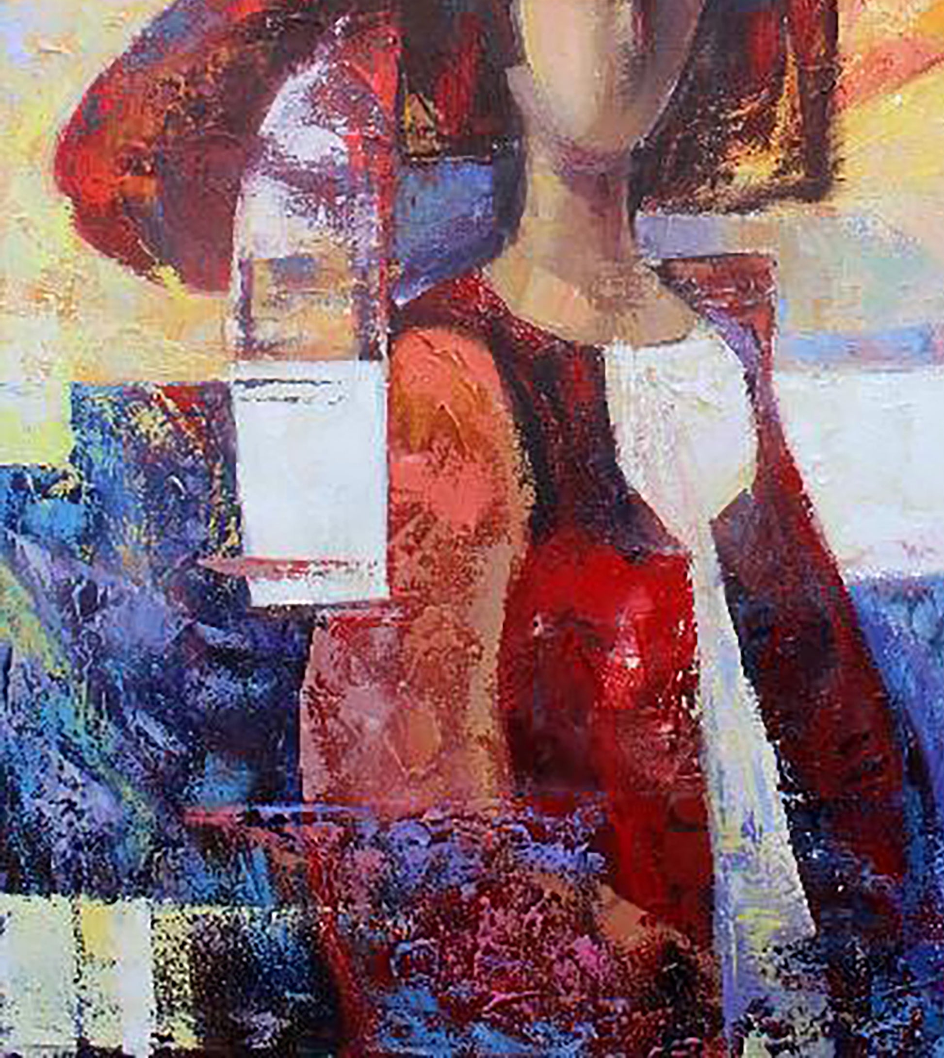 Vibrant Nightingales oil painting by Kirilenko Ivan in bold reds, blues, whites