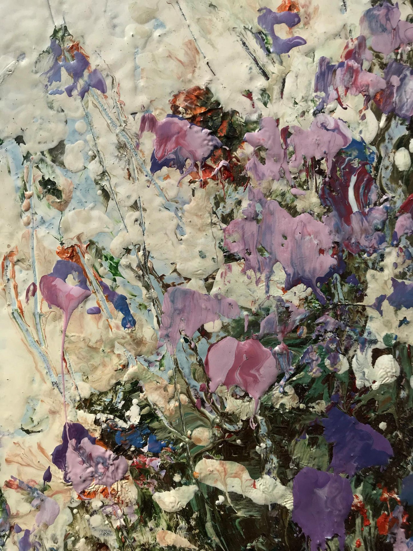 Vibrant oil painting Flowers Mazur Vladimir with purple pink blue splashes