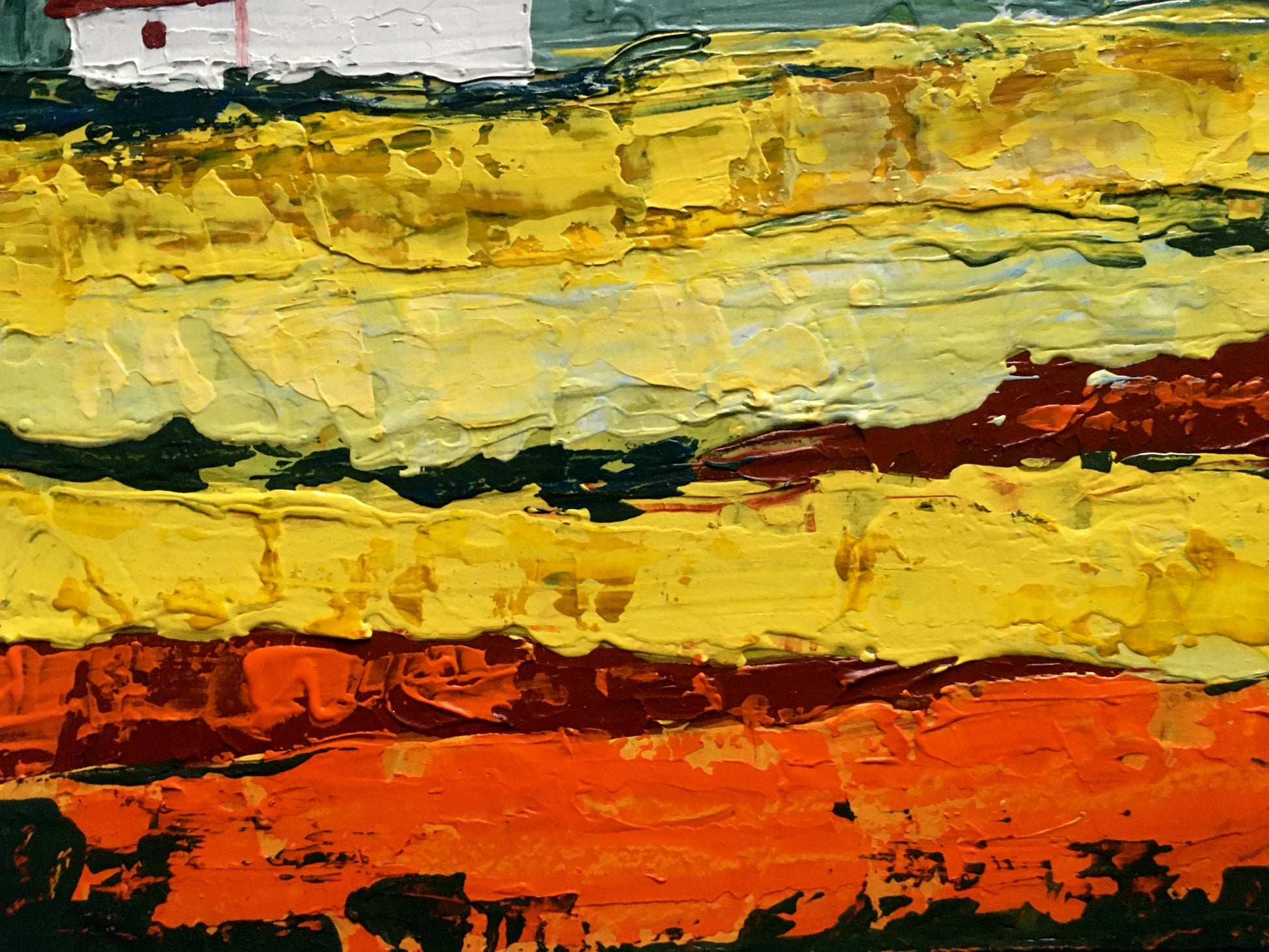 Vibrant oil painting House by the coast by Zadorozhnya V. V. in yellow orange red