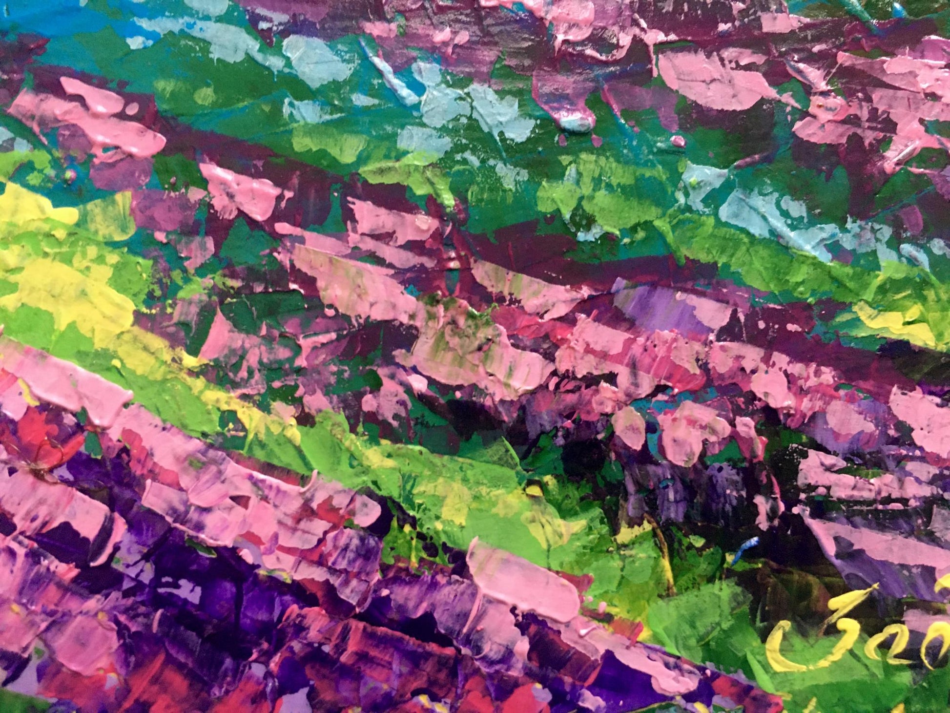 Vibrant oil painting Hot day by Zadorozhnya V. V. in bold greens and pinks
