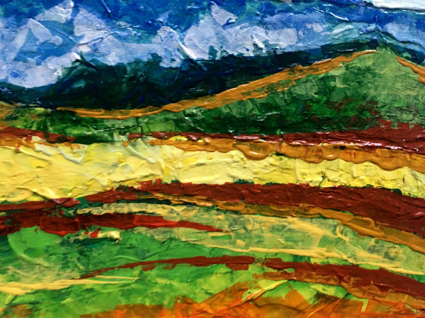 Vibrant impasto oil painting of mountain view by V. Zadorozhnya