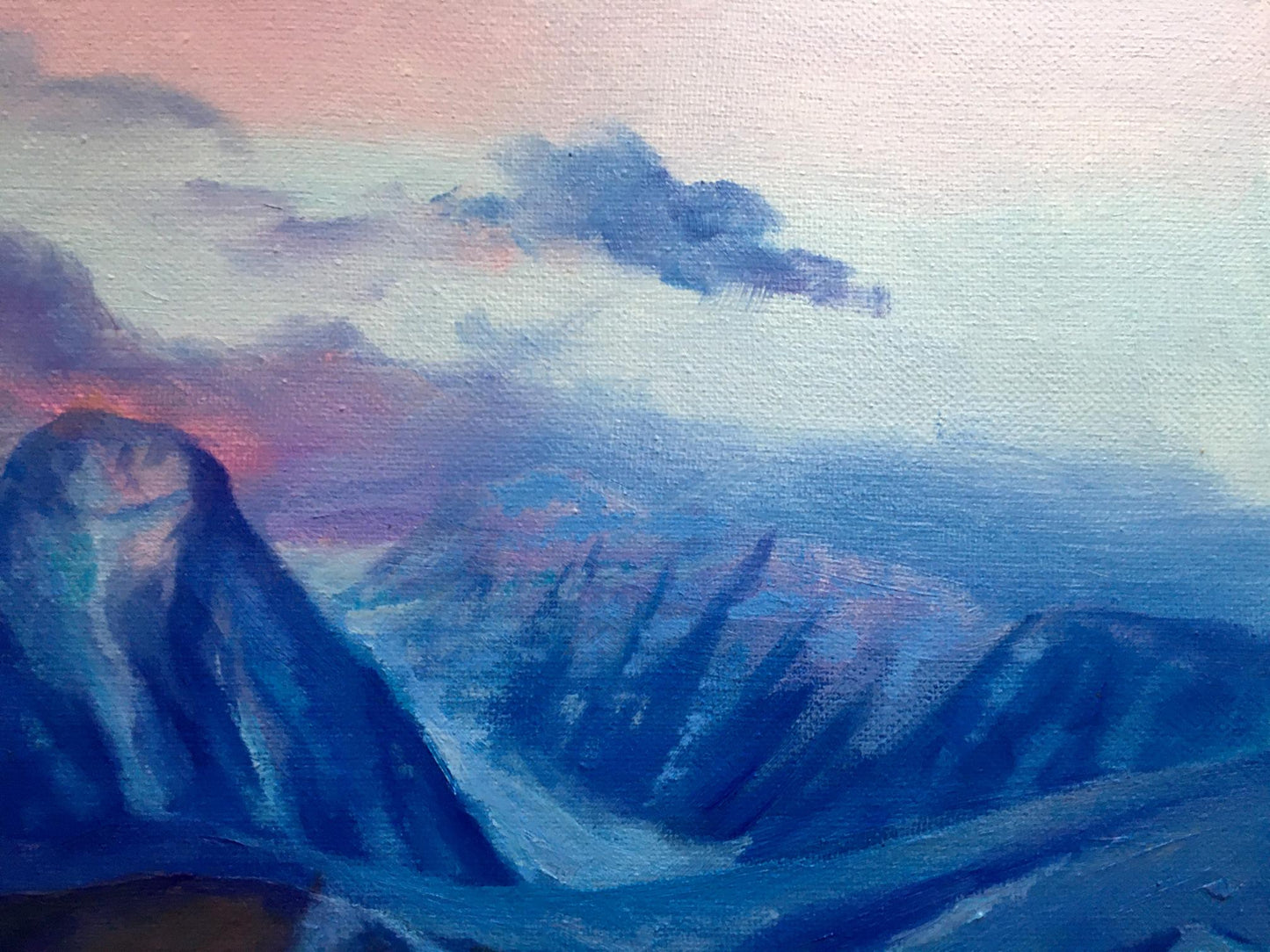 Impressionistic oil painting of sunset behind mountains by Serdyuk Boris Petrovich