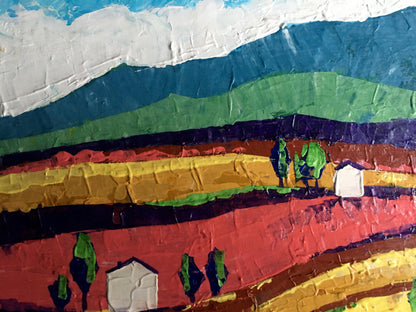 Oil painting Colorful fields on a sunny day V. Zadorozhnya vibrant landscape