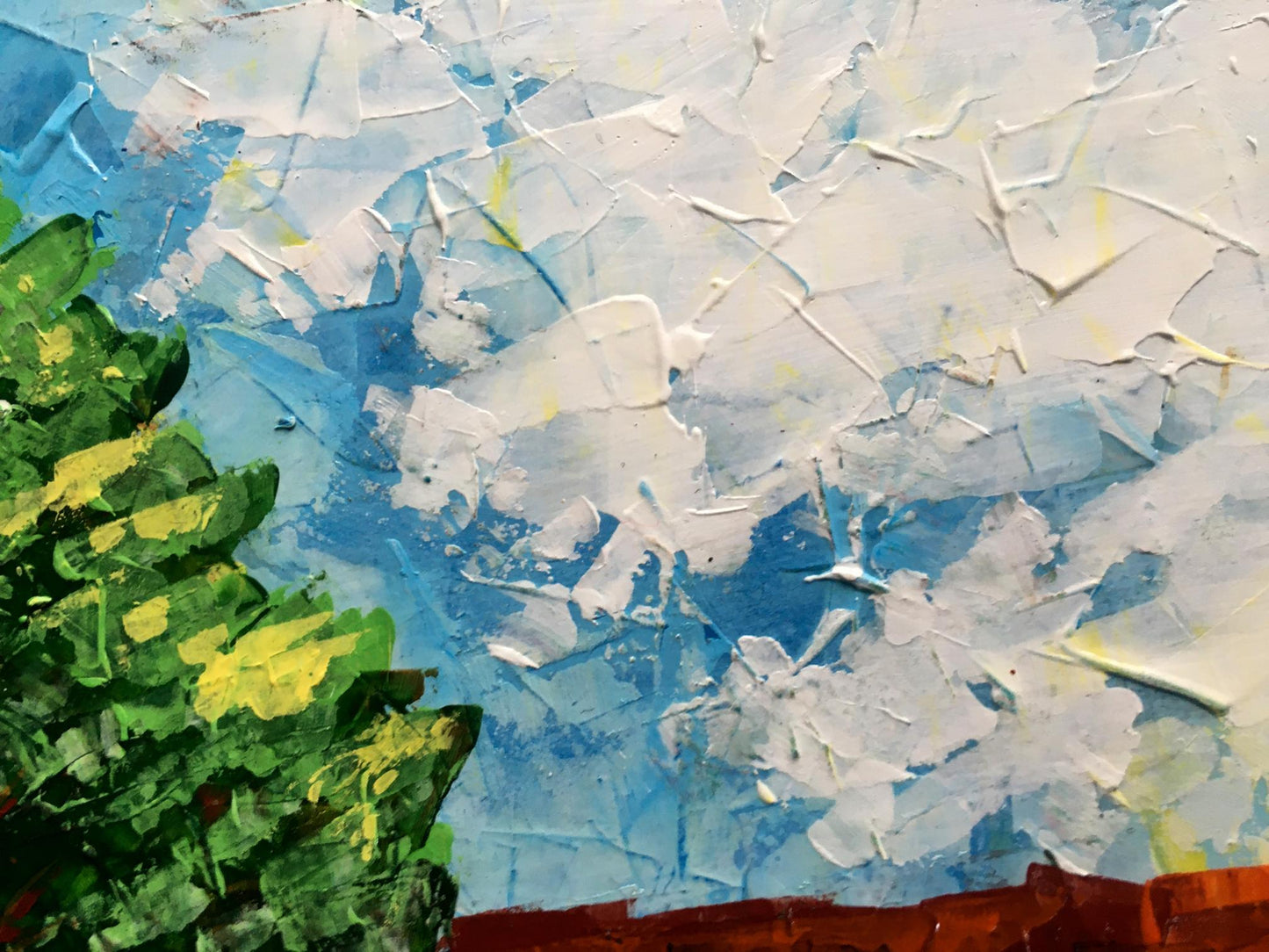Oil painting Hot day by Zadorozhnya V.V. with white blue clouds and green foliage