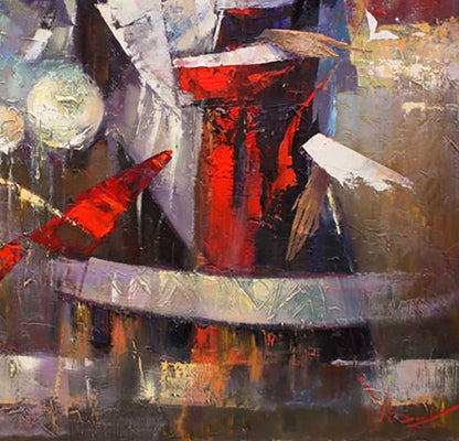 Vibrant red abstract oil painting Tomorrow’s rain by Valentina Alekseevna Kozyar