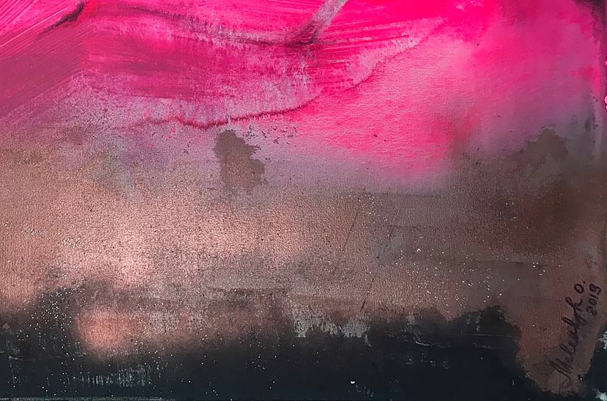 Vibrant pink copper abstract acrylic painting by Melezhik Olga