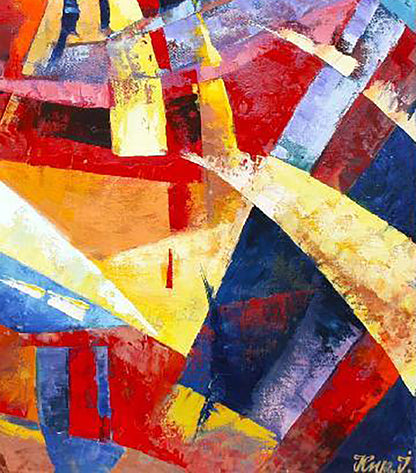Vibrant geometric oil painting In the warm rays by Kirilenko Ivan