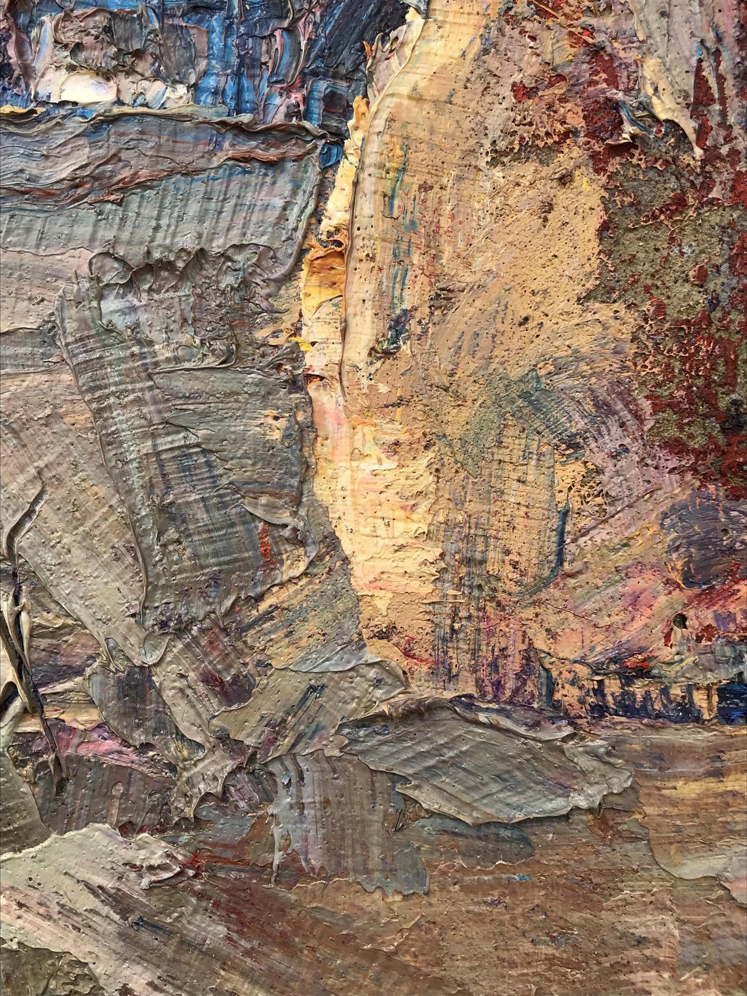 Oil painting August morning by Mazur Vladimir, textured impasto in earthy tones