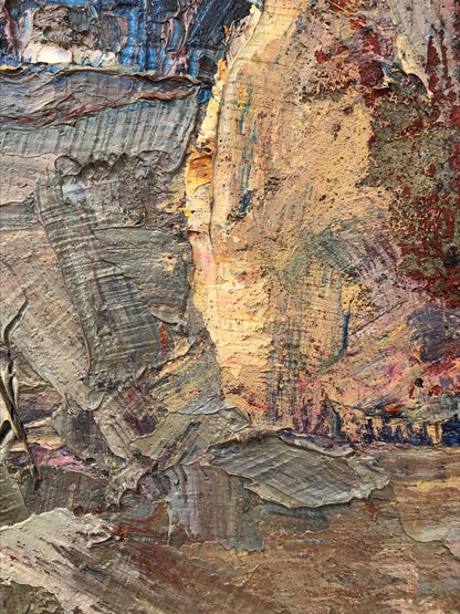 Oil painting August morning by Mazur Vladimir, textured impasto in earthy tones