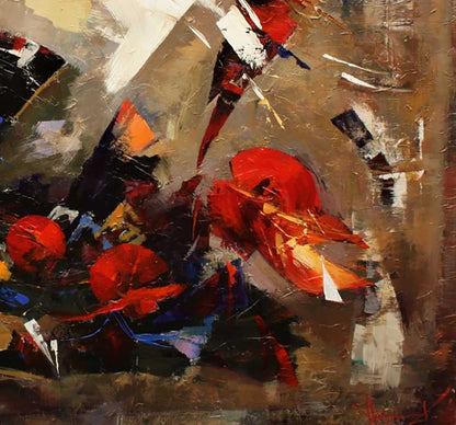 Oil painting Autumn sigh by Valentina Alekseevna Kozyar, abstract red orange black strokes