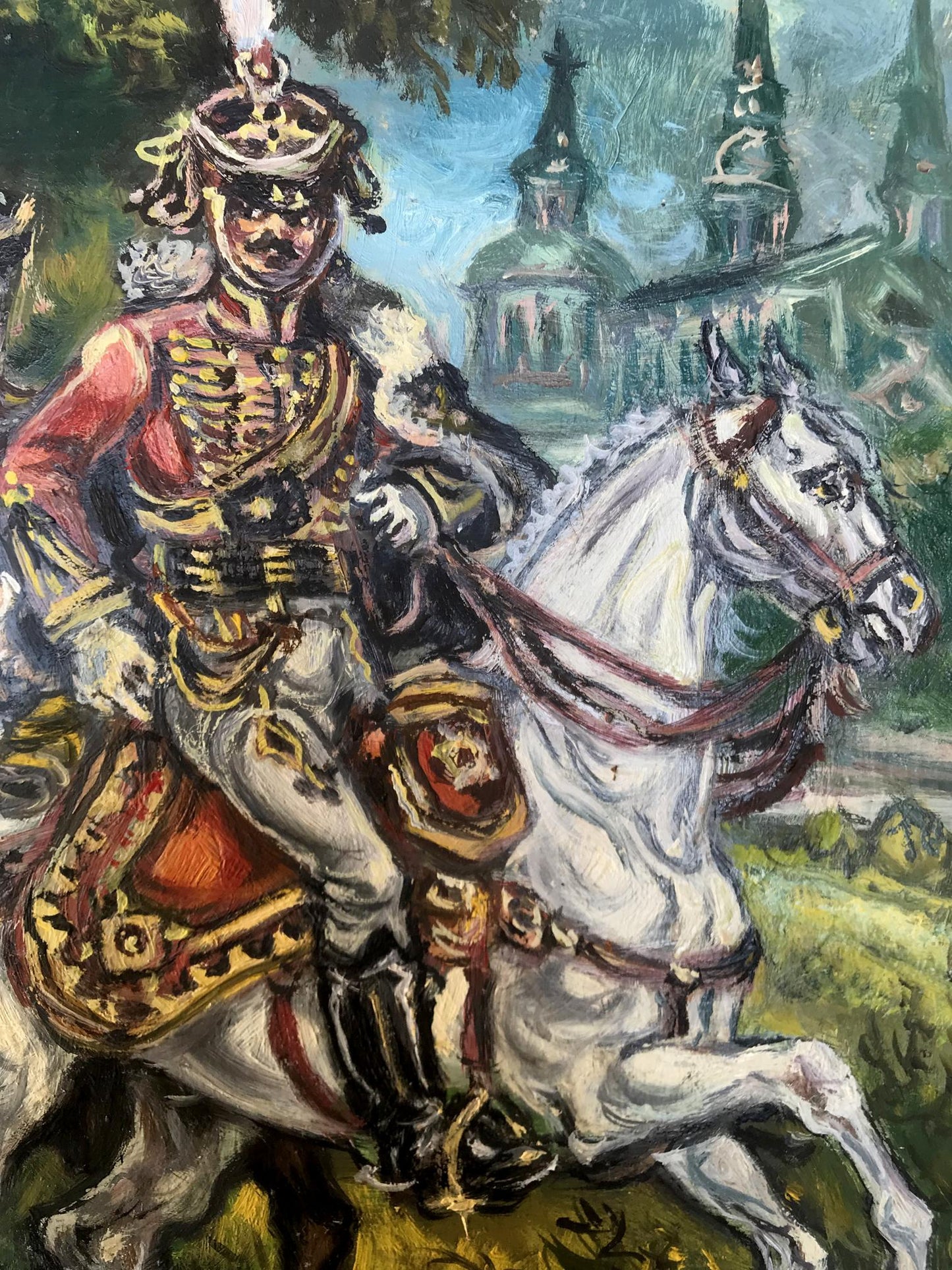 Oil painting portrait of Alexander Arkadievich Litvinov on white horse