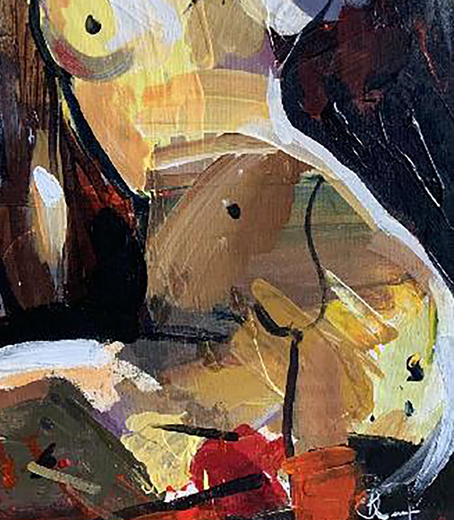 Oil painting Solar by Kozyar Yuri: abstract yellow, black, brown, red brushstrokes