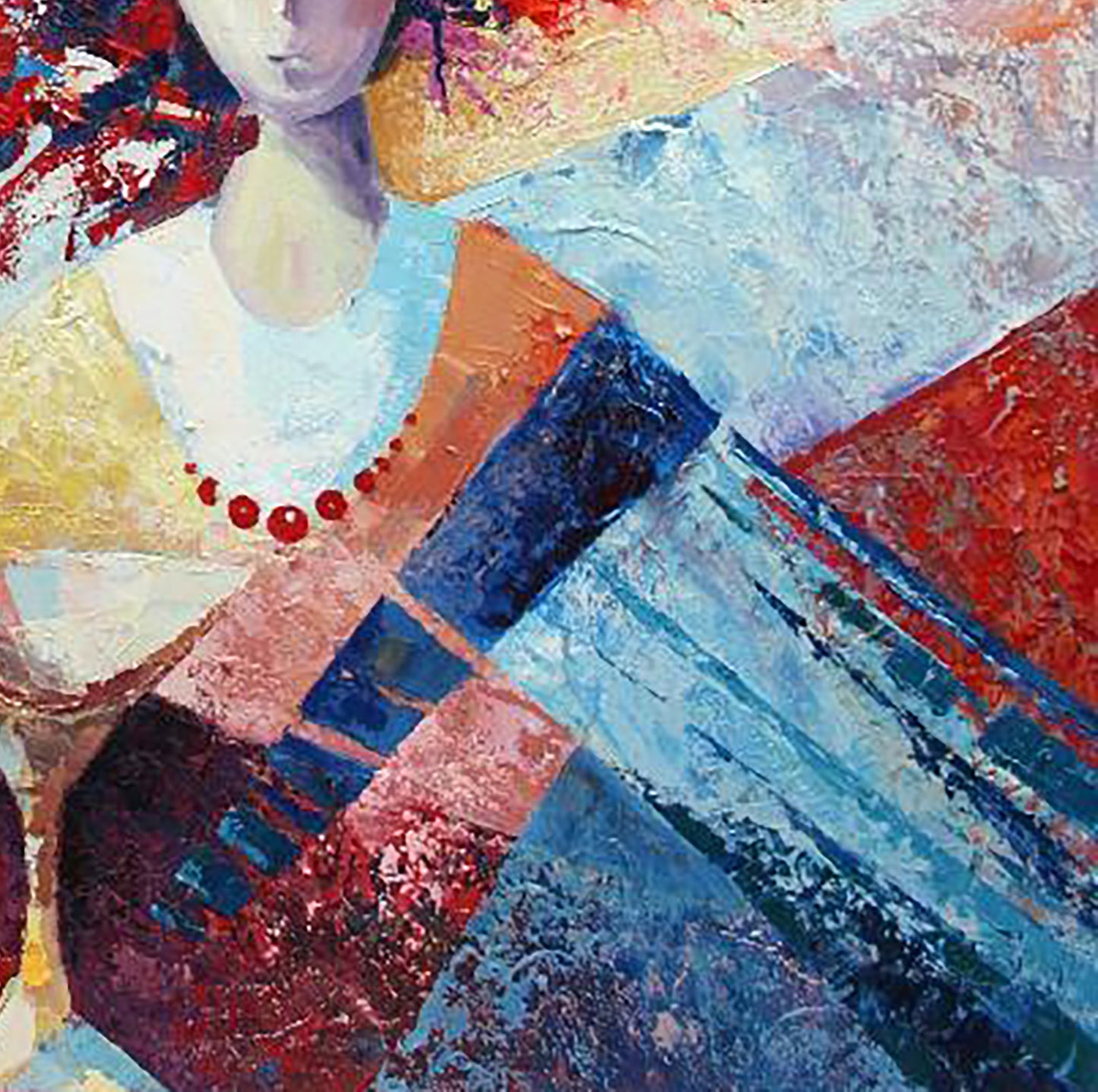 Oil painting Morning Kirilenko Ivan with bold abstract expressionist strokes in reds, blues, golds