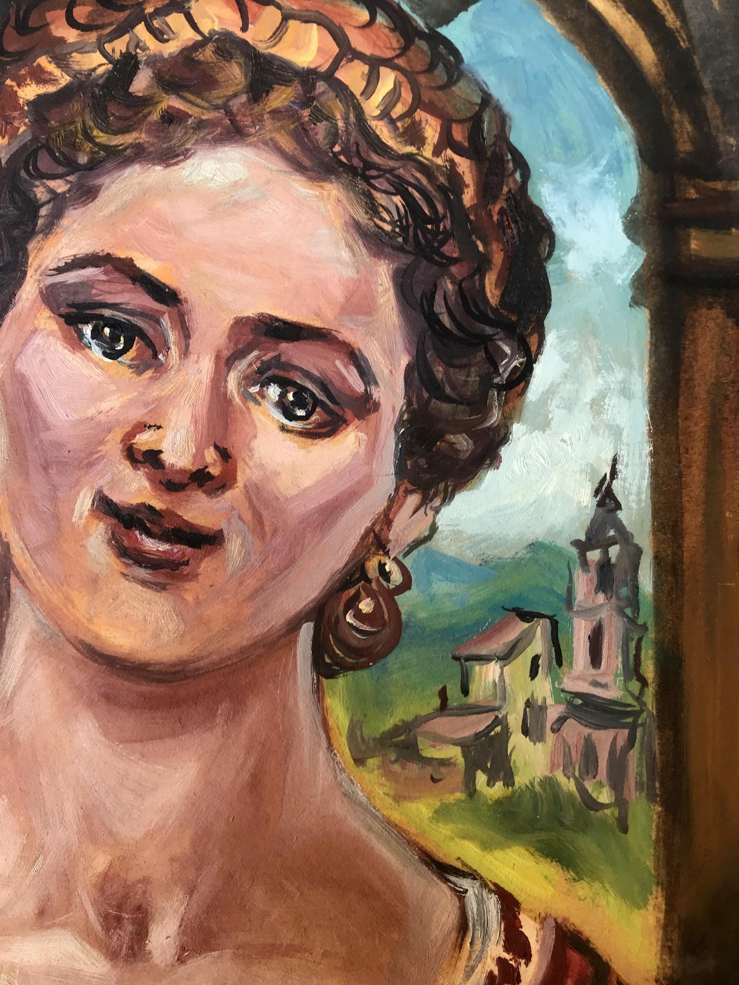 Oil painting portrait of woman at window by Alexander Litvinov