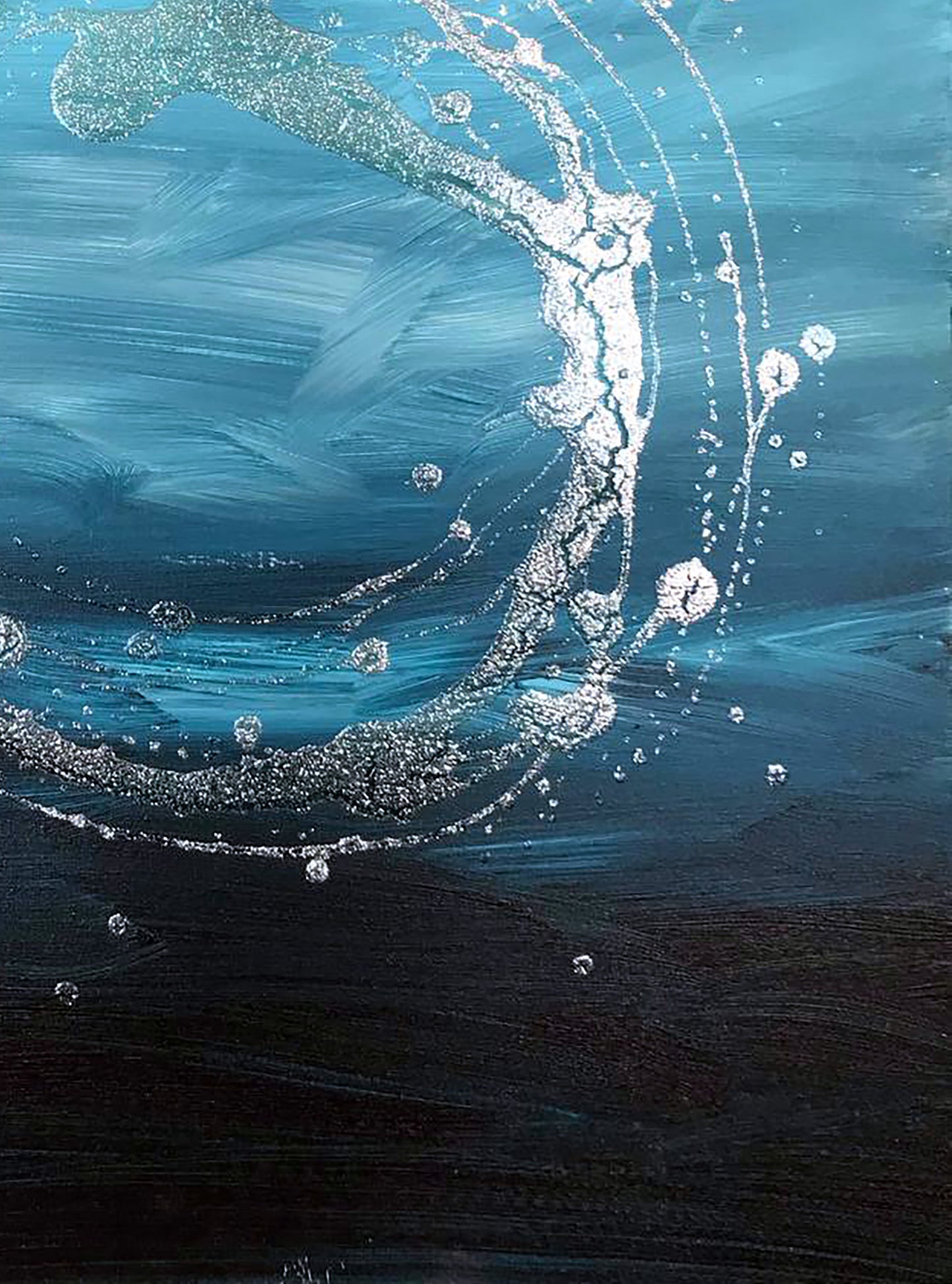 Acrylic necklace by Olga Melezhik: white silver paint splash on blue textured canvas