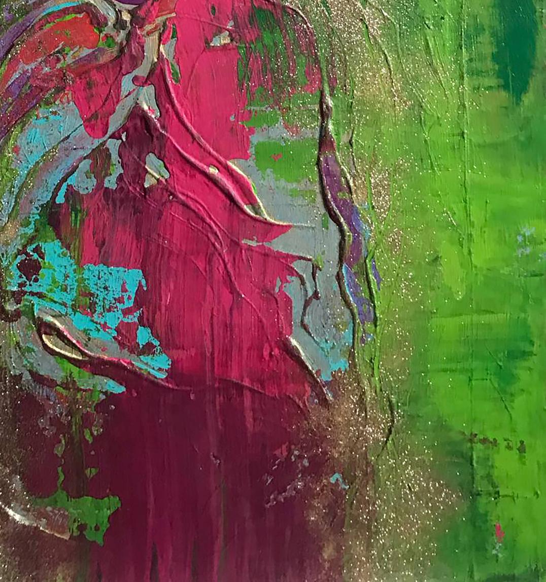 Vibrant luxury beach acrylic painting by Melezhik Olga with magenta teal green gold