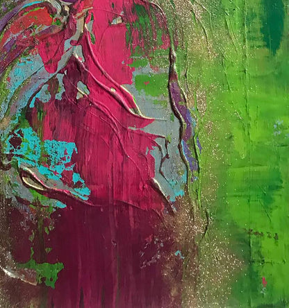 Vibrant luxury beach acrylic painting by Melezhik Olga with magenta teal green gold