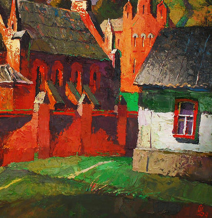 Vibrant impressionist oil painting Old misto by Egor Shvachunov, rustic village scene