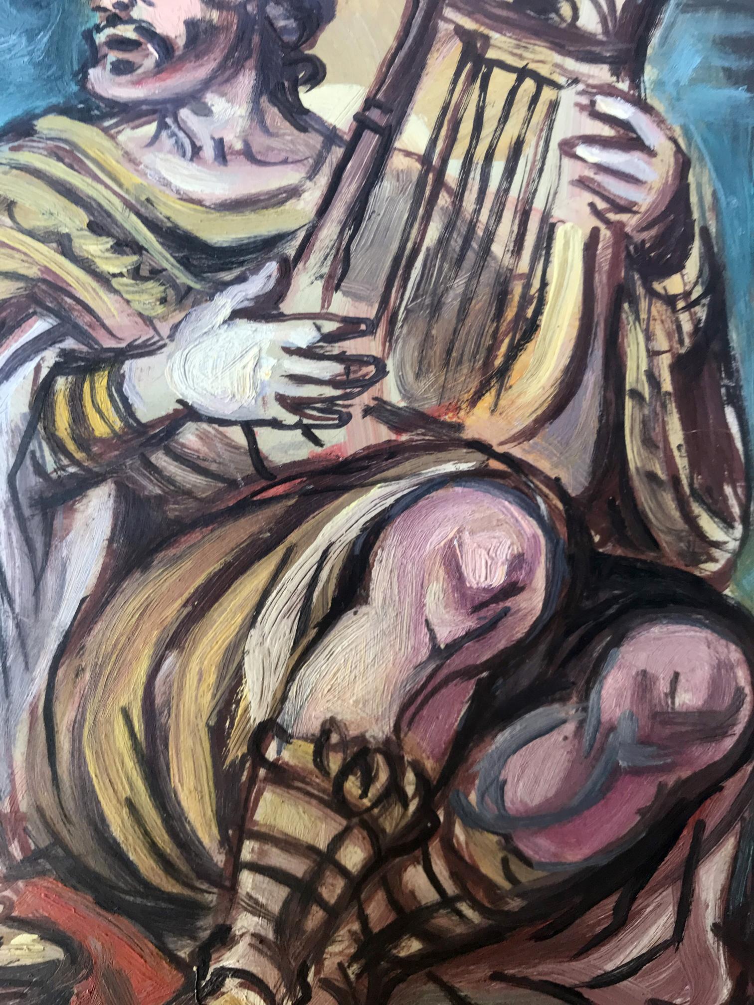 Oil painting of Bart portrait by Alexander Arkadievich Litvinov, musician with lyre