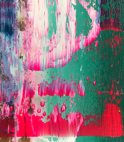 Vibrant Northern Lights acrylic painting by Melezhik Olga with pink, green, teal streaks