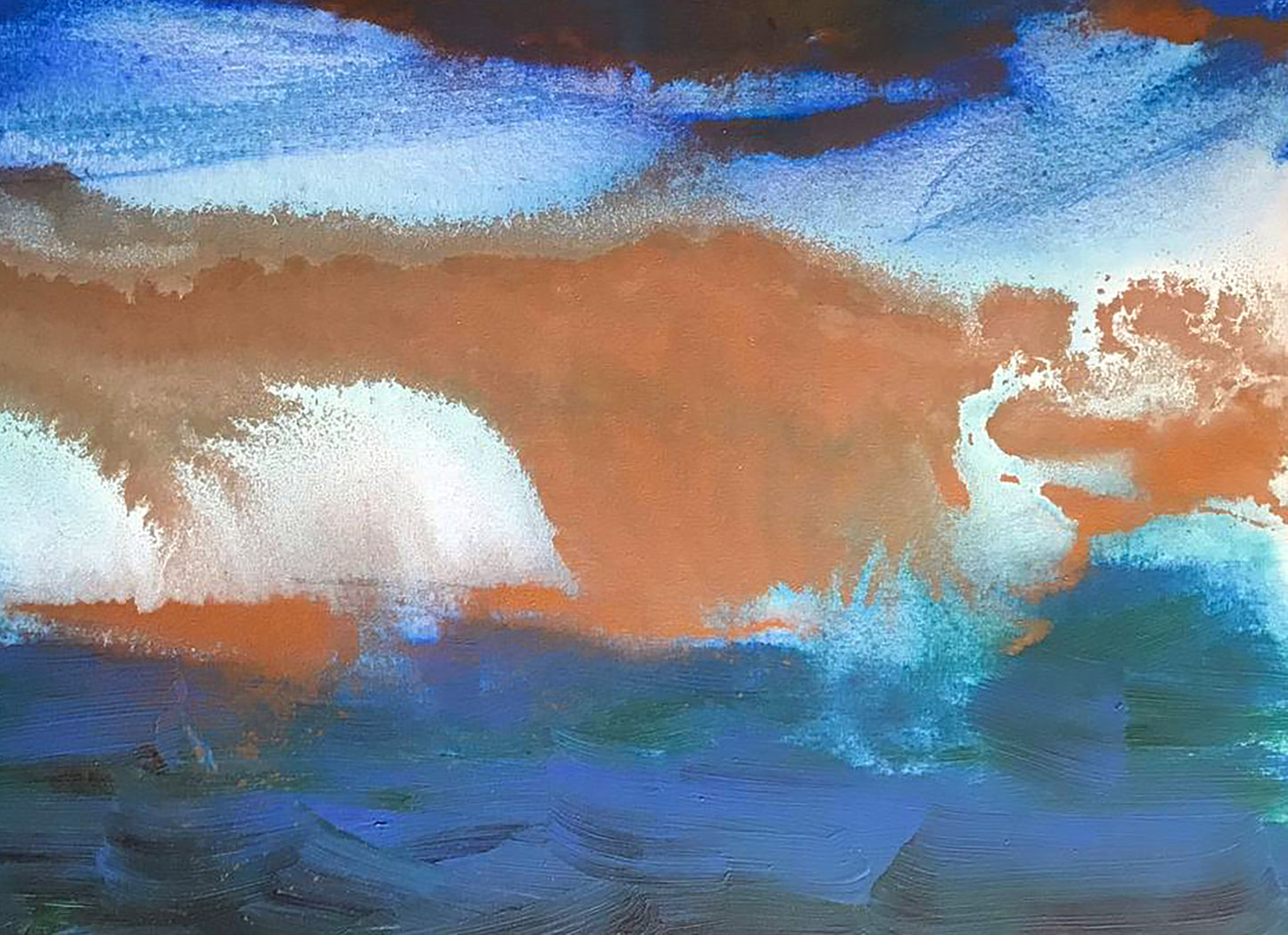 Abstract Acrylic painting Galaxy Melezhik Olga with bold blue, orange, white strokes