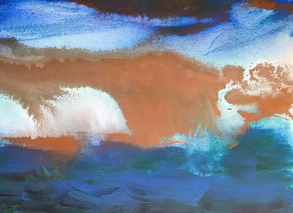 Abstract Acrylic painting Galaxy Melezhik Olga with bold blue, orange, white strokes