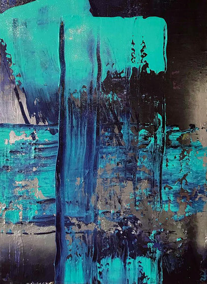 Acrylic painting Equilibrium by Melezhik Olga with teal blue brushstrokes