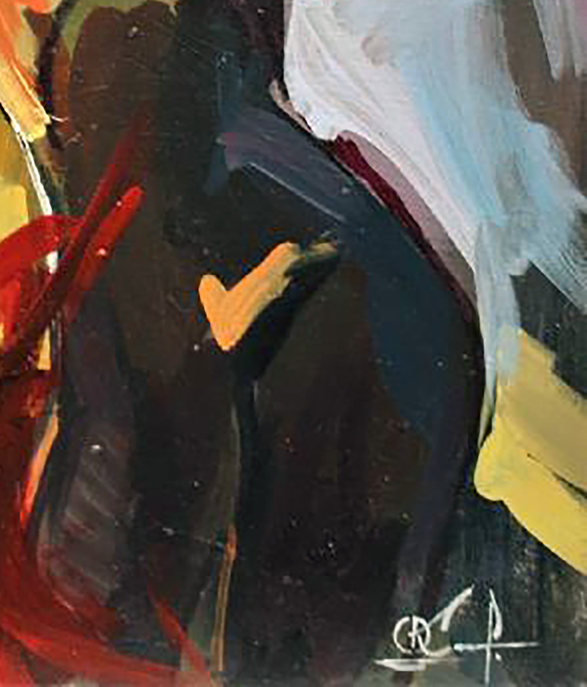 Abstract oil painting In the warm rays by Kozyar Yuri in bold black red yellow white