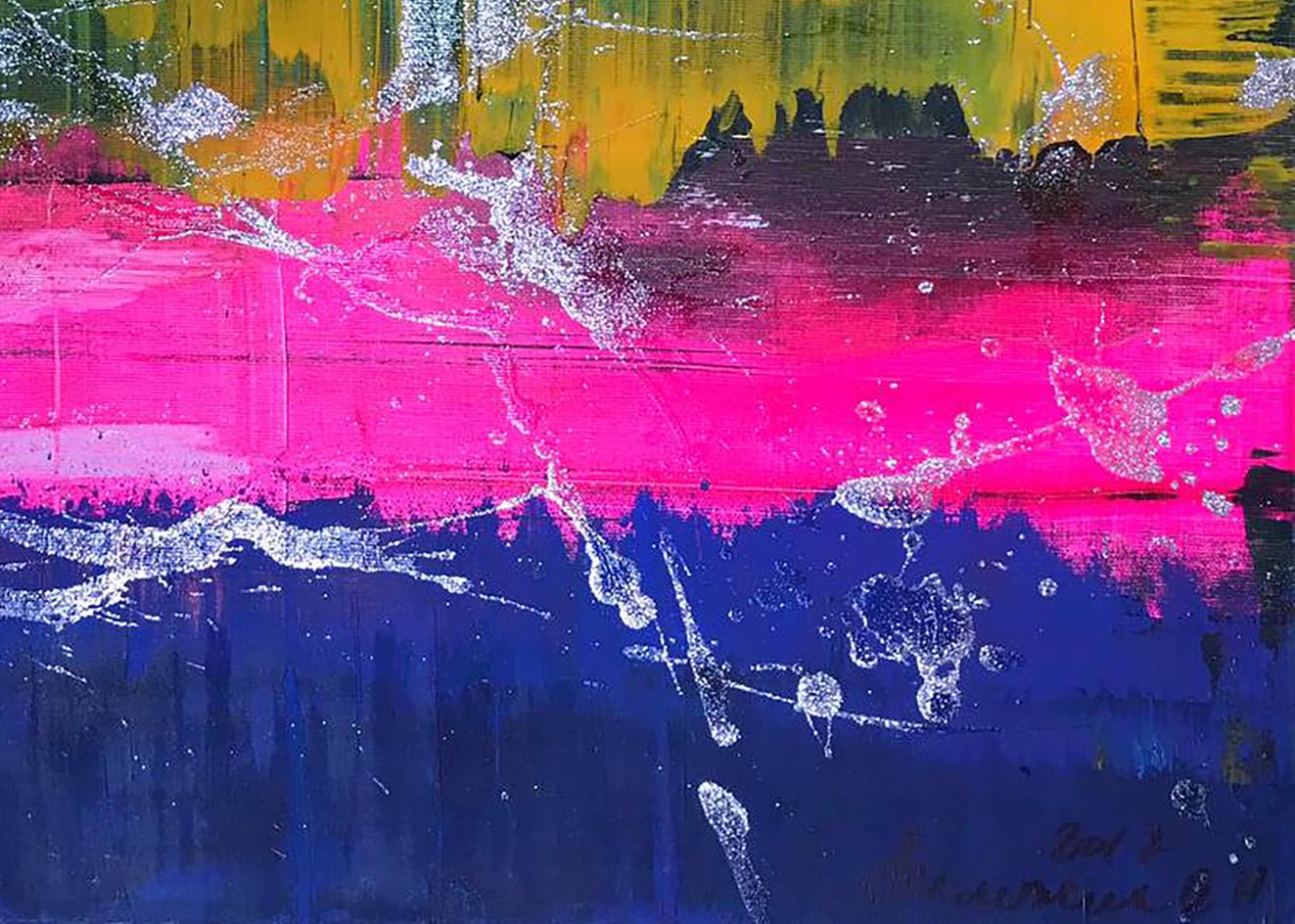 Vibrant Good Mood acrylic painting by Melezhik Olga with magenta, yellow, blue bands