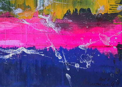 Vibrant Good Mood acrylic painting by Melezhik Olga with magenta, yellow, blue bands
