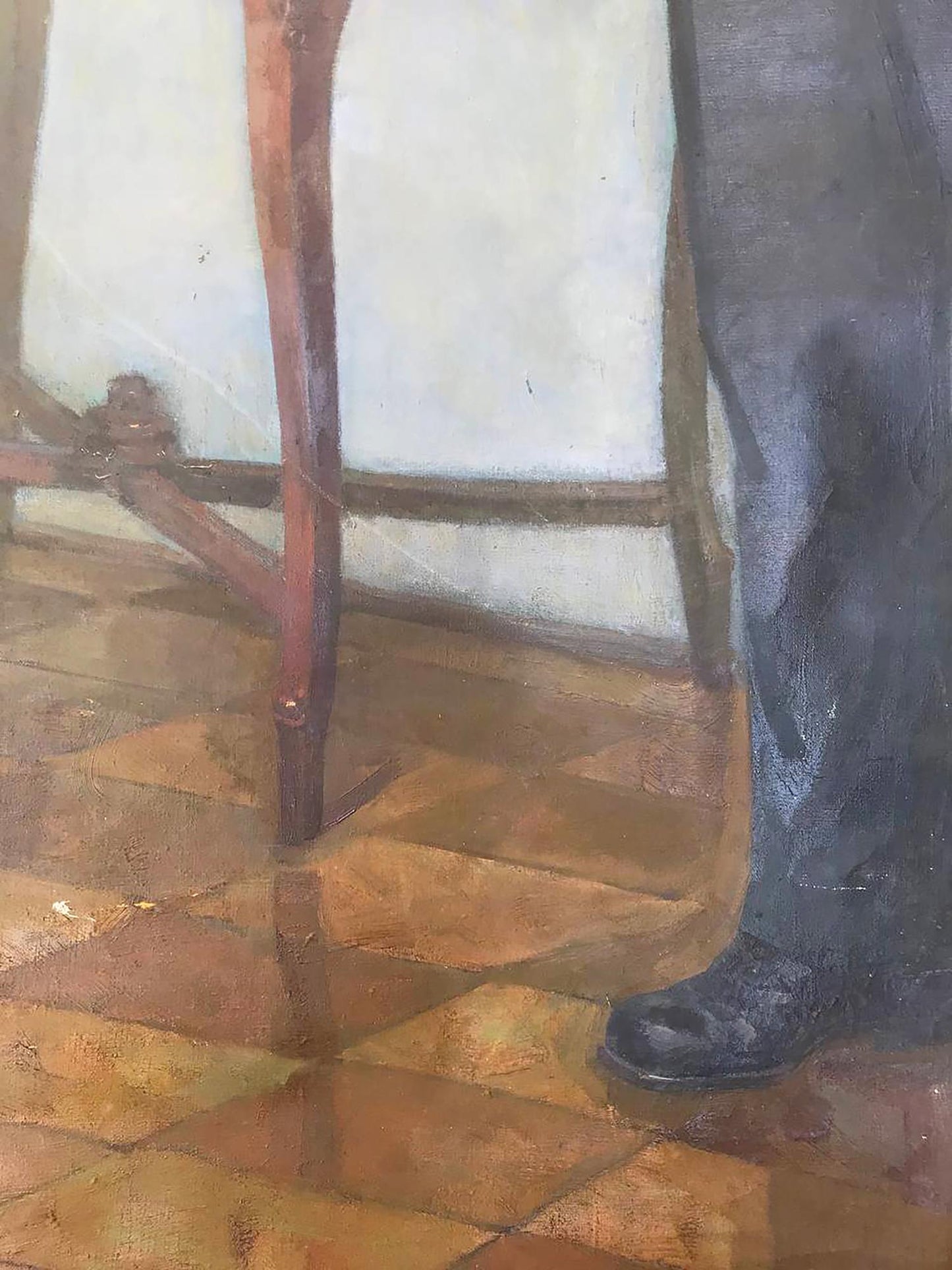 Dark polished leather shoe in Oil painting Portrait of Lenin Bilan Petr Ilyich