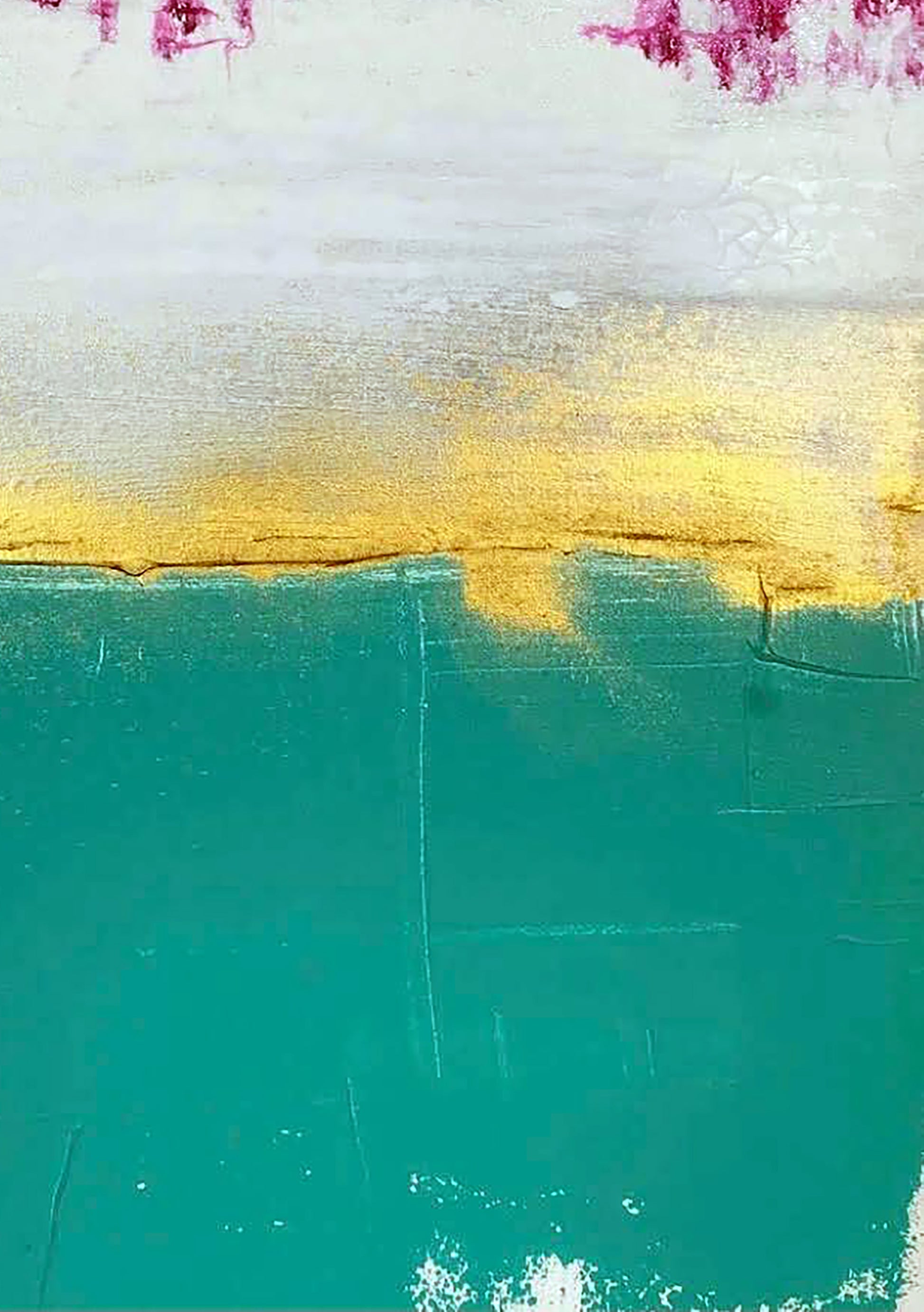 Abstract Bloom acrylic painting by Melezhik Olga: teal, yellow, white bands