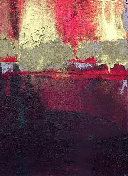Golden Sails acrylic painting by Melezhik Olga in bold red, gold, purple hues