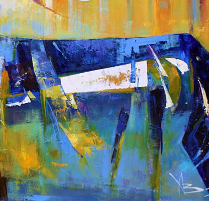 Oil painting Free skate by Valentina Alekseevna Kozyar, bold blue yellow green strokes