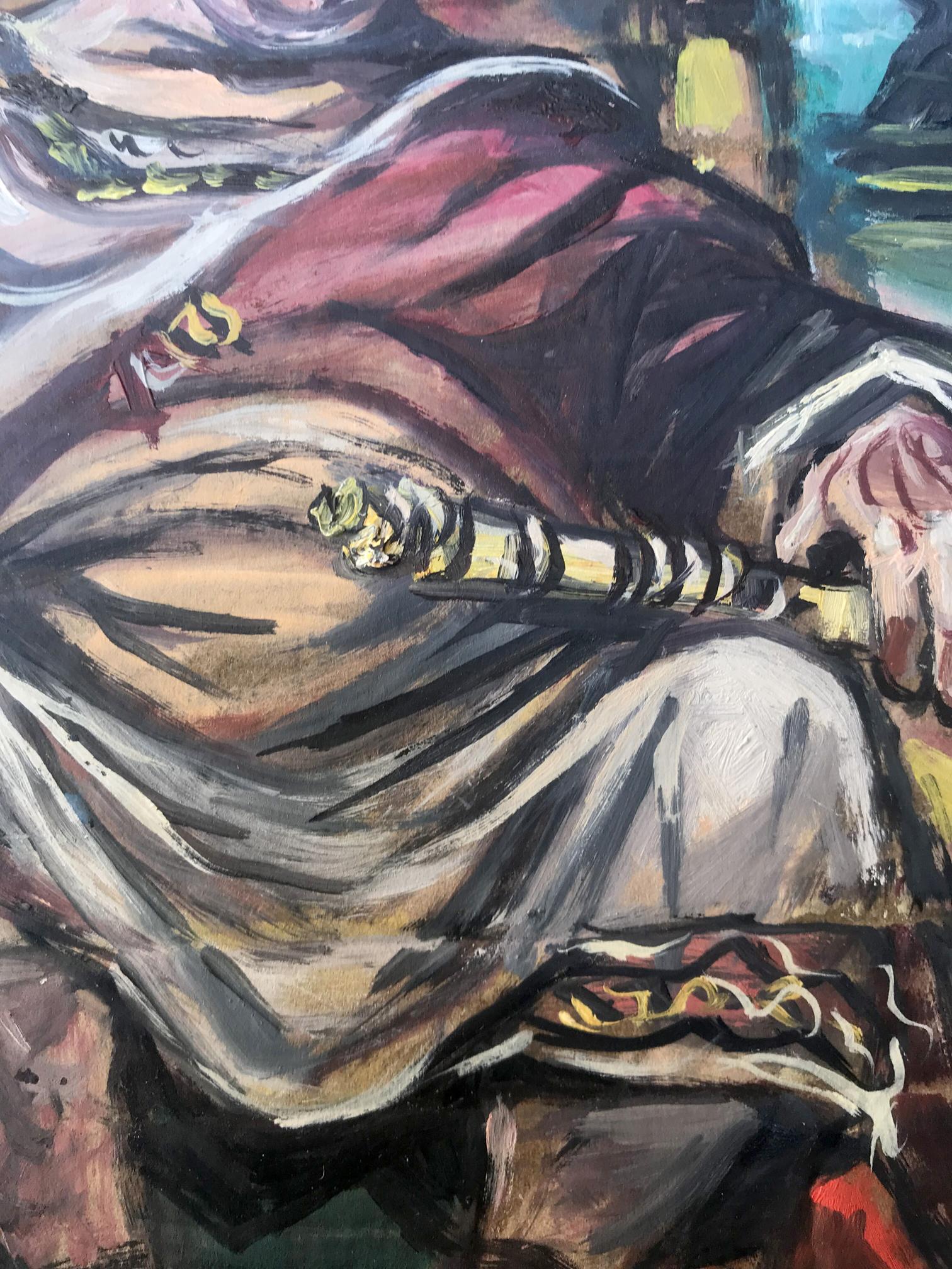 Oil painting portrait of Caesar Alexander Arkadievich Litvinov holding striped staff