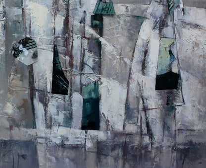 Oil painting White space by Valentina Alekseevna Kozyar, gray white teal abstract